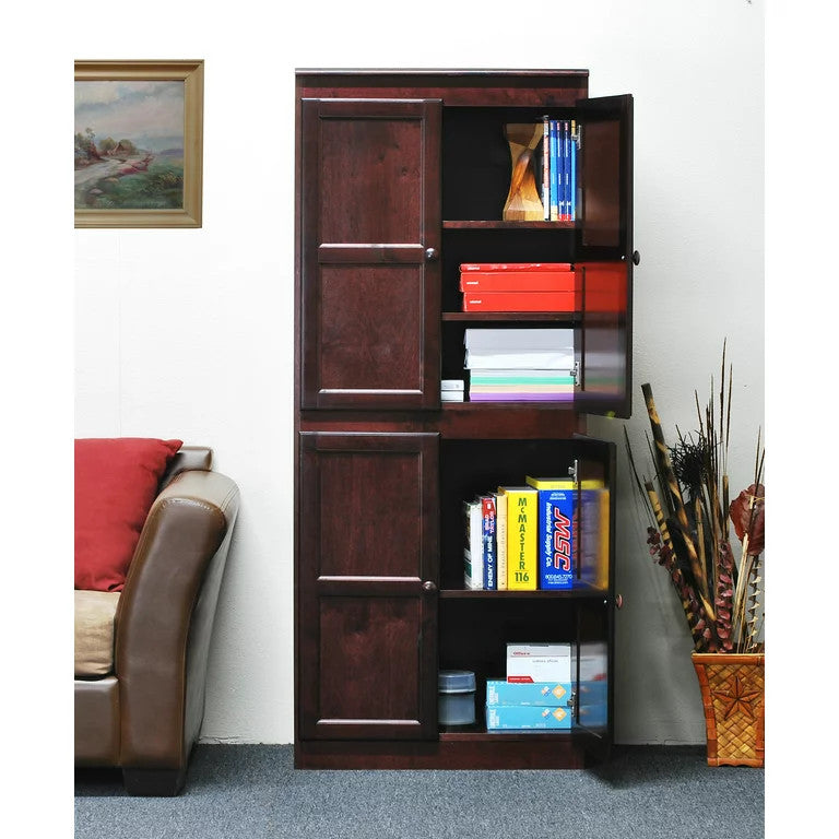 Storage Cabinet, Hardwood Frame With Adjustable Shelves & Round Handles, Red