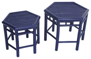 Bamboo End Table, 2-Piece Set, Royal Blue