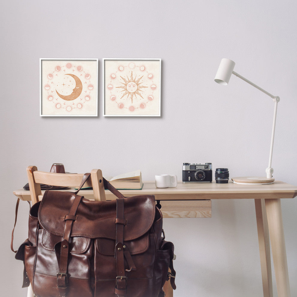 Celestial Sun Moon Phases Astrology Illustration, 2pc, each 12 x 12