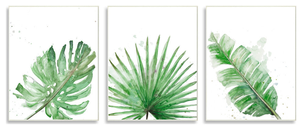 Green Leaves Modern Green Tropical Palm Fans ,3pc, each 10 x 15