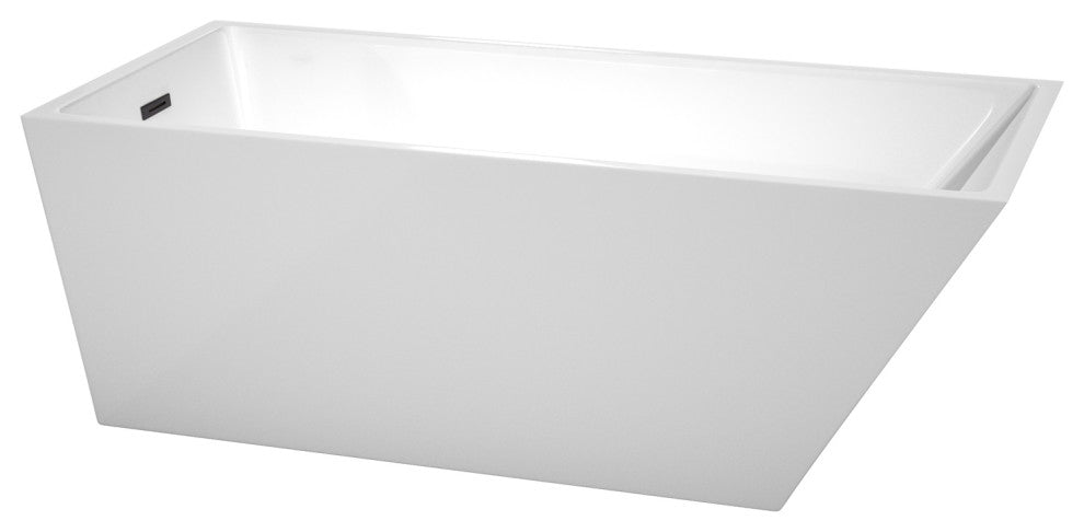 Hannah 67" Freestanding White Bathtub, Matte Black Drain and Overflow Trim