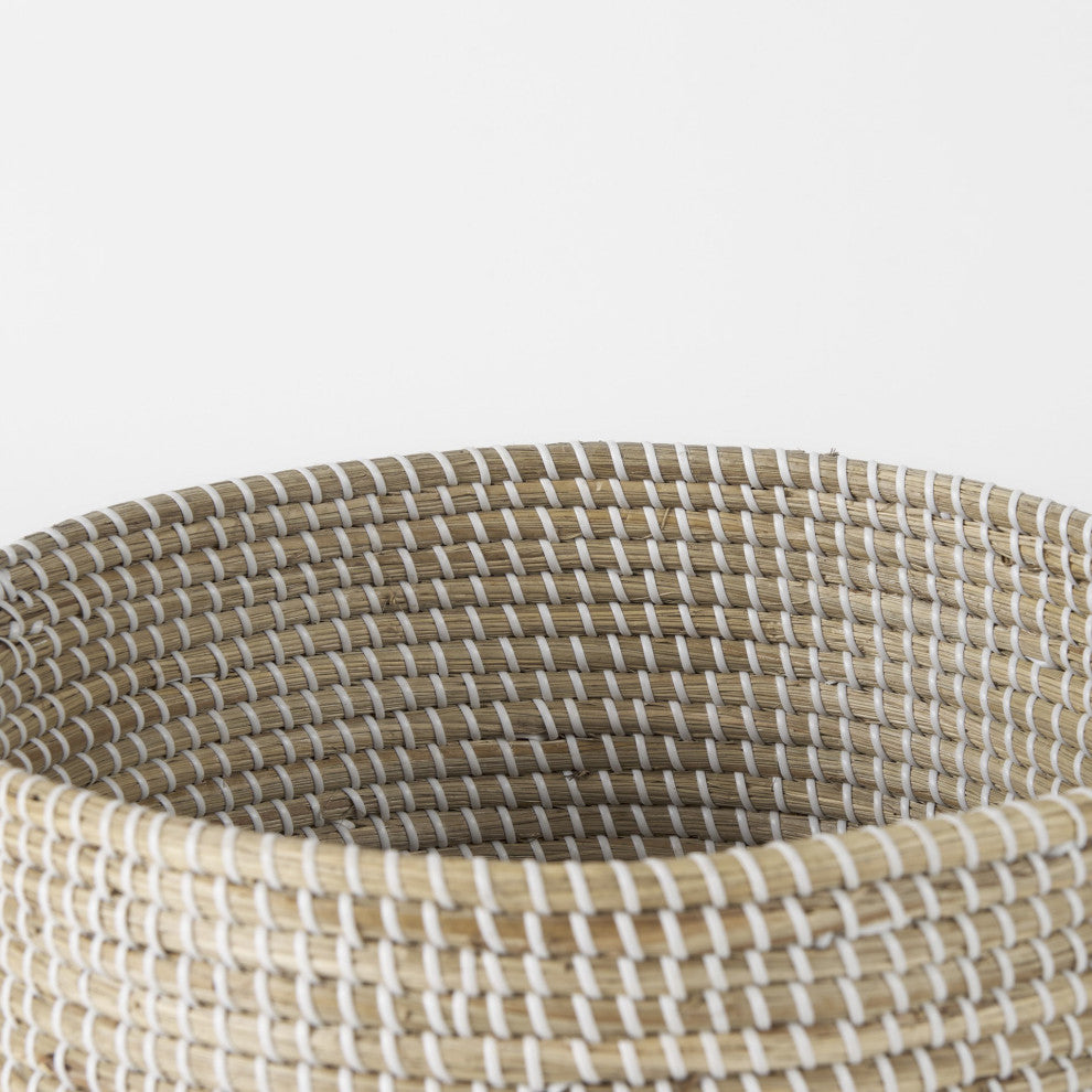 Set of Three Beige and White Storage Baskets