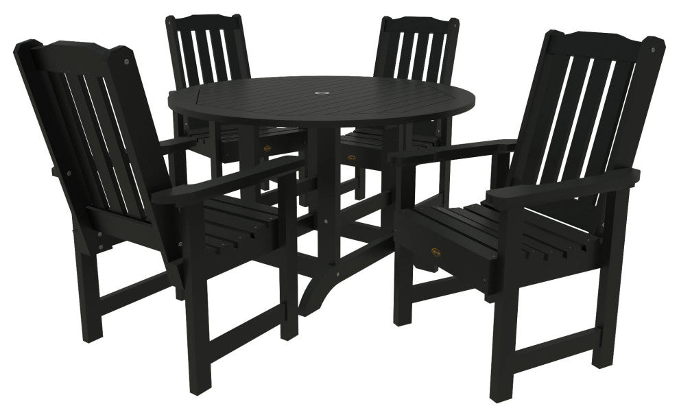 Springville 5-Piece Round Dining Set, Weathered Acorn, Black