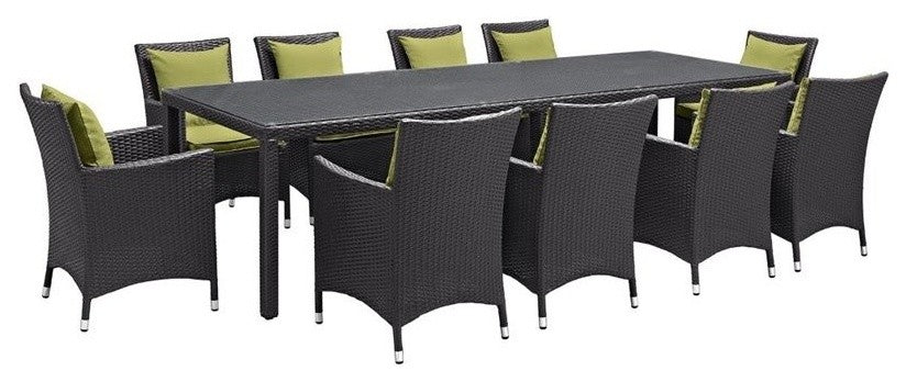 Modway Convene 11 Piece Outdoor Patio Dining Set, Espresso Peridot