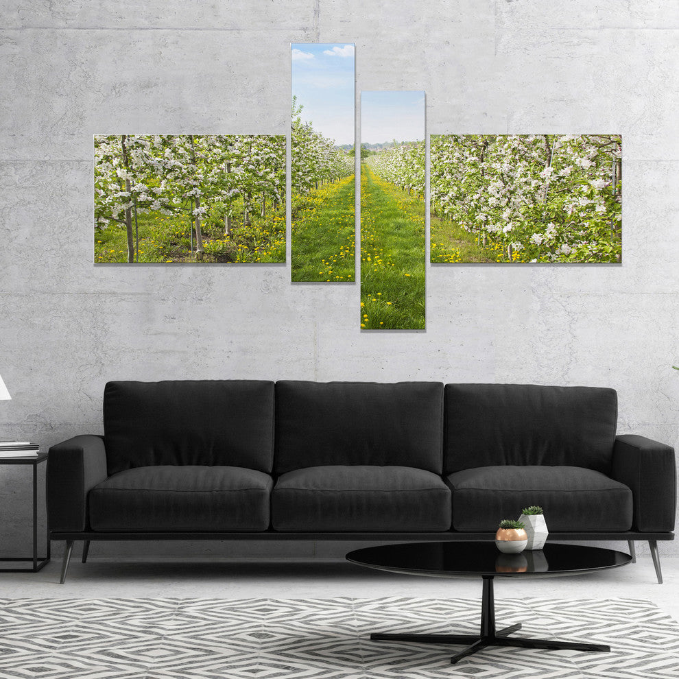 Bloomy Peach Forest Photography, Floral Canvas Art Print, 60"x32", 4 panels