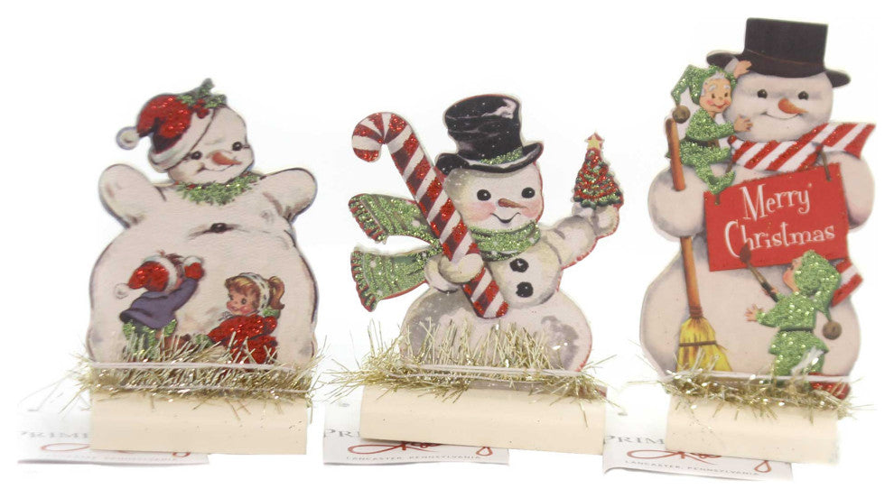 Christmas RETRO SNOWMAN STAND UP SET Wood Vintage 32297 #