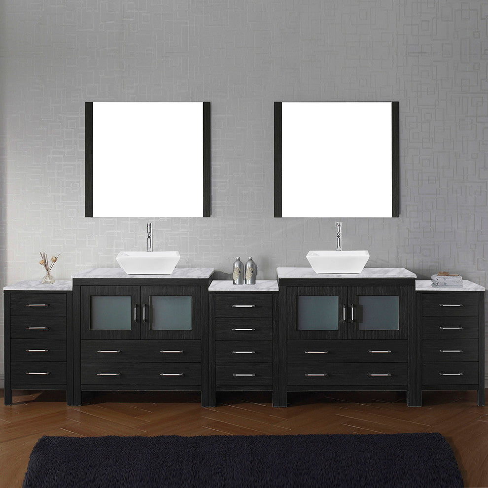 Dior 126" Double Bathroom Vanity, Zebra Gray, Marble, Brushed Nickel Faucets