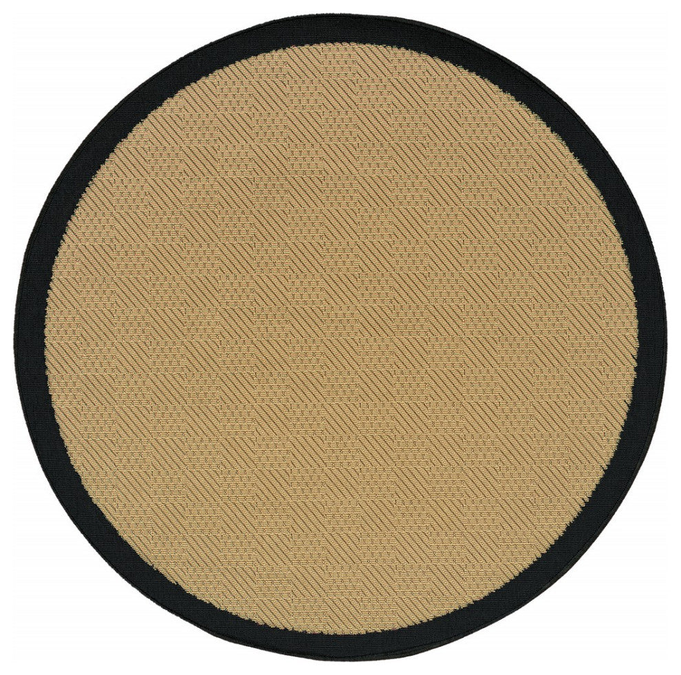 8??Round Beige And Black Plain Indoor Outdoor Area Rug