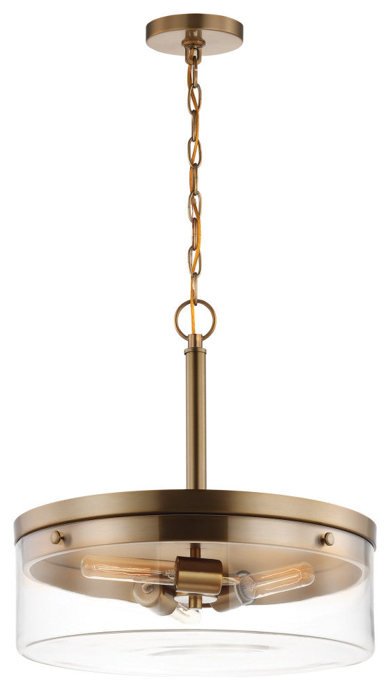 Intersection 3-Light Pendant, Burnished Brass With Clear Glass