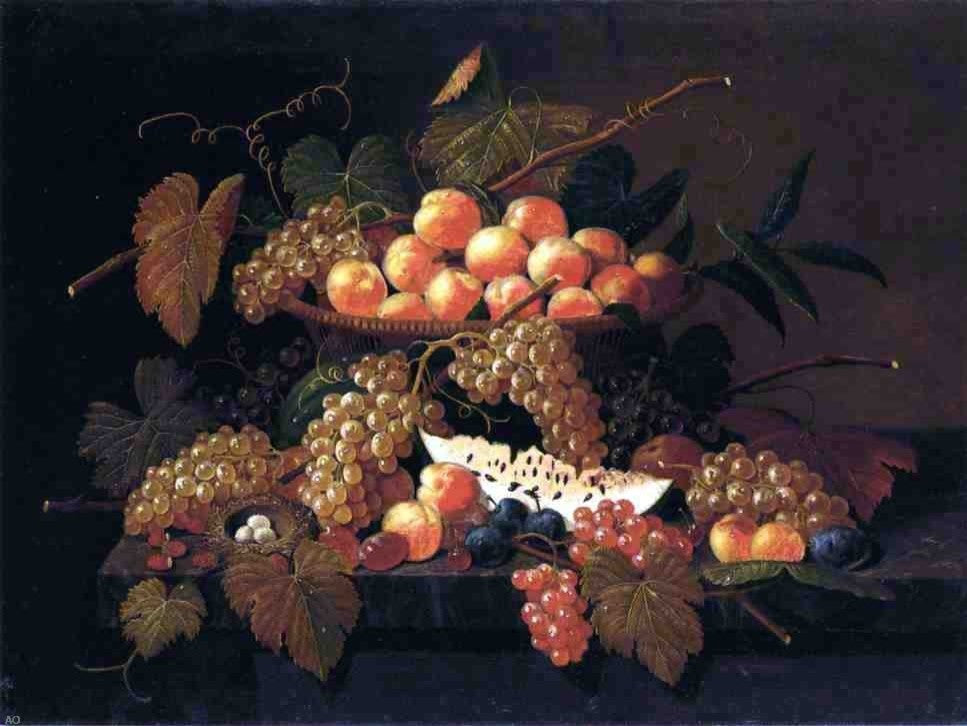Severin Roesen Still Life With Fruit and Nest, Gallery Wrapped Canvas, 21"x28"