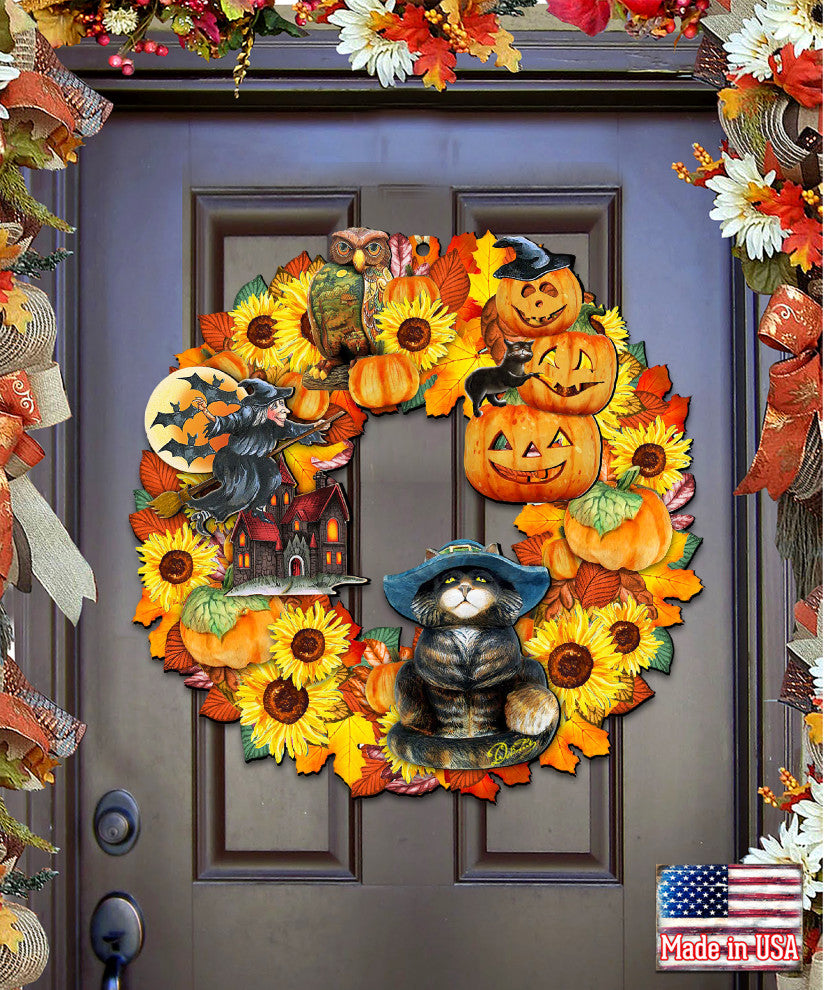 Halloween Wreath Wood Door Hanger