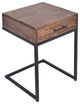 Benzara UPT-186118 Mango Wood Side Table with Drawer & Iron Base, Brown & Black
