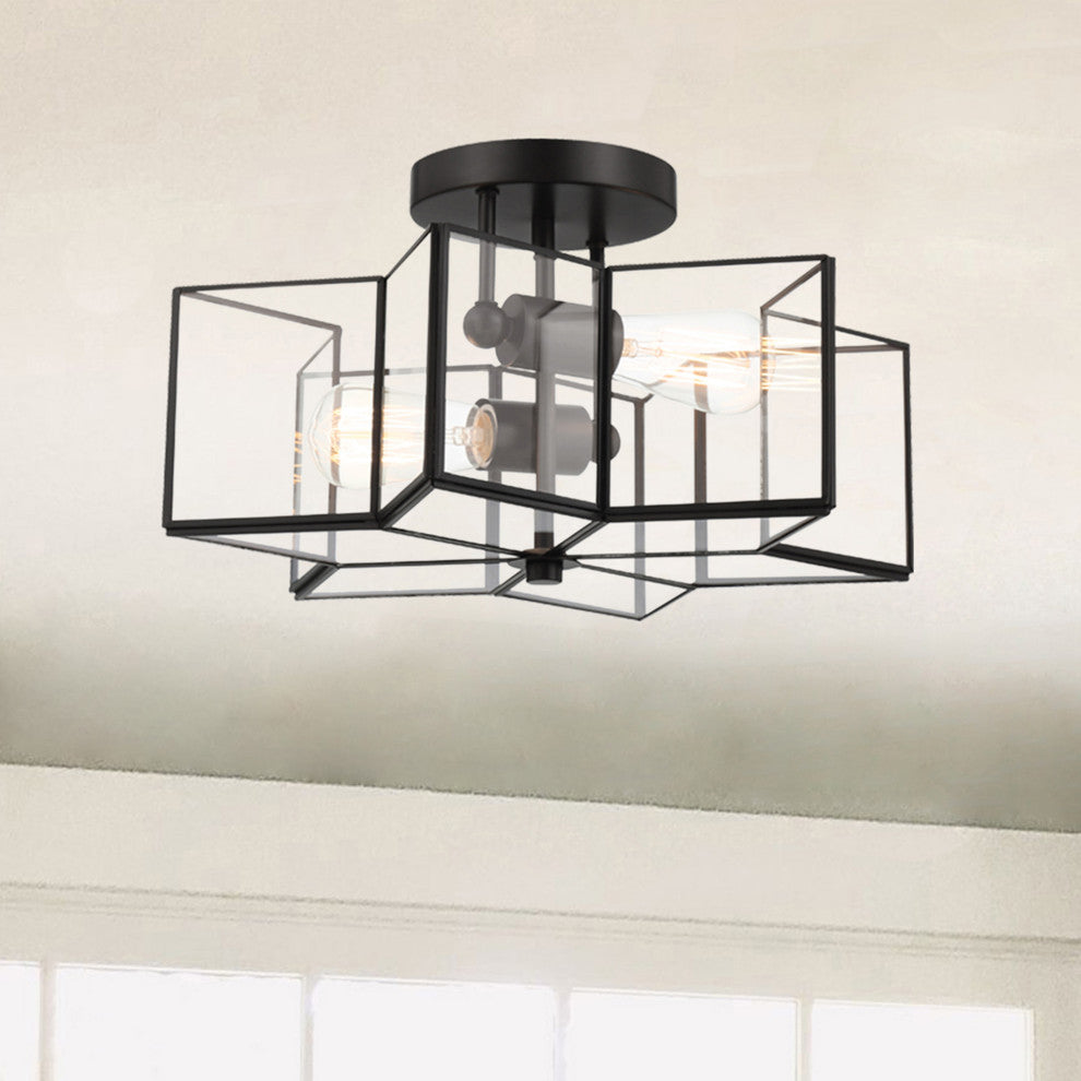 2 Light 16.14'' Unique/Statement Star Semi Flush Mount, Black