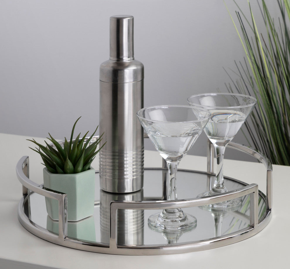 Gohana Decorative Metal Tray, Silver 16" Diameter