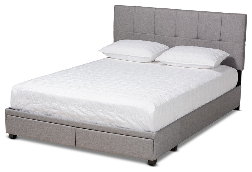 Netti-Light Gray Fabric Upholstered 2-Drawer Queen Size Platform Storage Bed