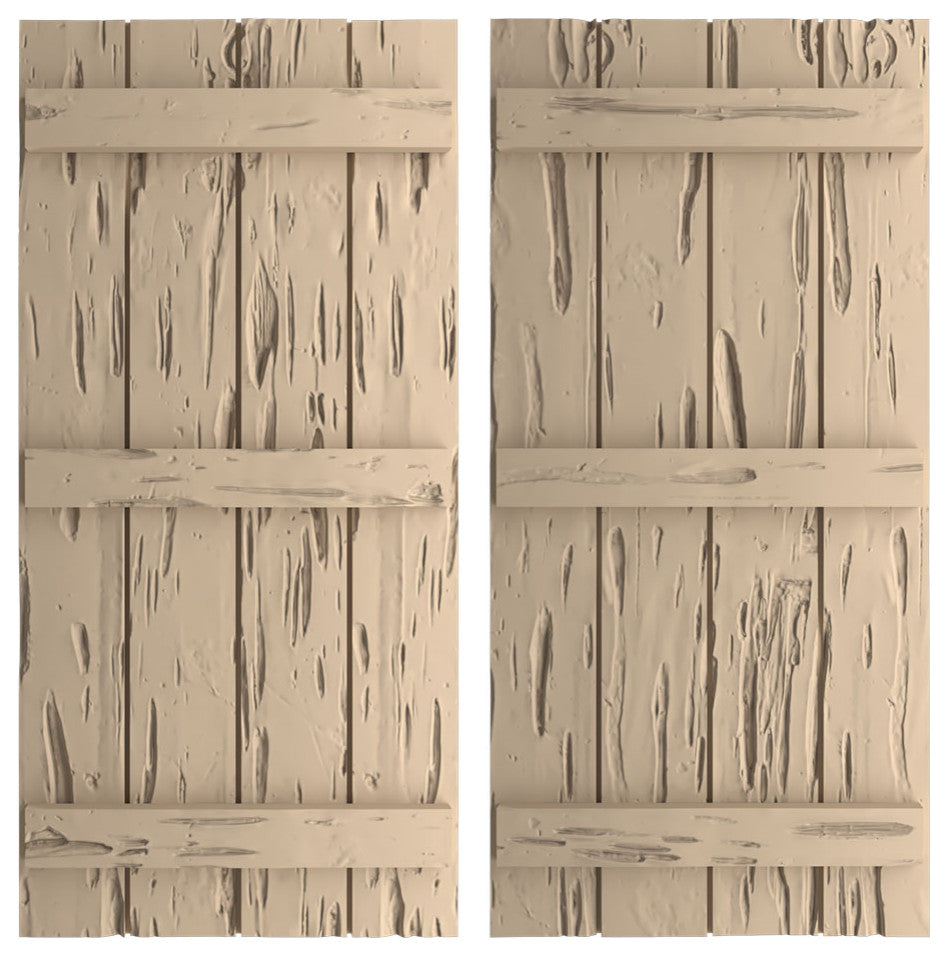 Rustic 4 Board Joined B-N-B Faux Wood Shutters, Pecky Cypress, 22x86"