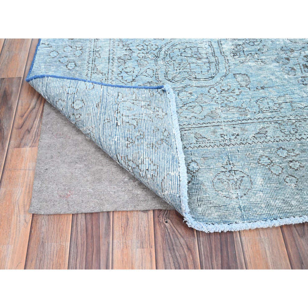 Medium Turquoise Pure Wool Hand Knotted Vintage Persian Tabriz Rug 7'1"x10'7"