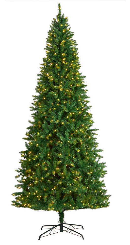9' Green Valley Fir Faux Xmas Tree W/ 800 Clear Lights & 2093 Bendable Branches