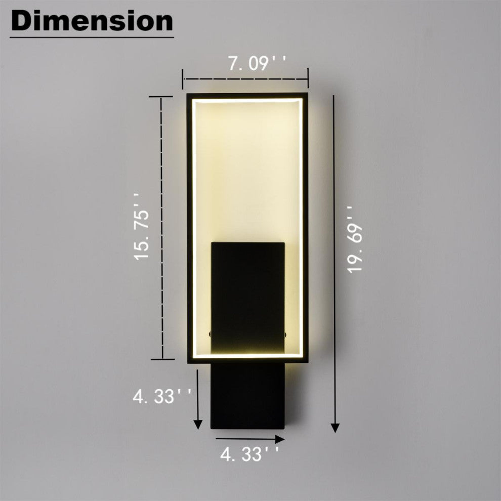 Modern Black LED Wall Sconce With Rectangle Aluminum Shade Neutral Light 4000K
