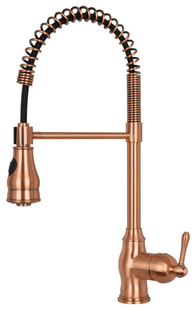 Copper Pre-Rinse Spring Kitchen Faucet with Pull Down Sprayer, Copper