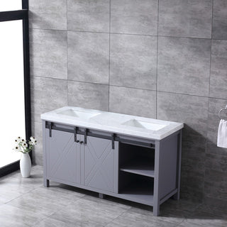 Marsyas 60" Dark Gray Double Bath Vanity Cabinet Carrara Marble Top Square Sinks