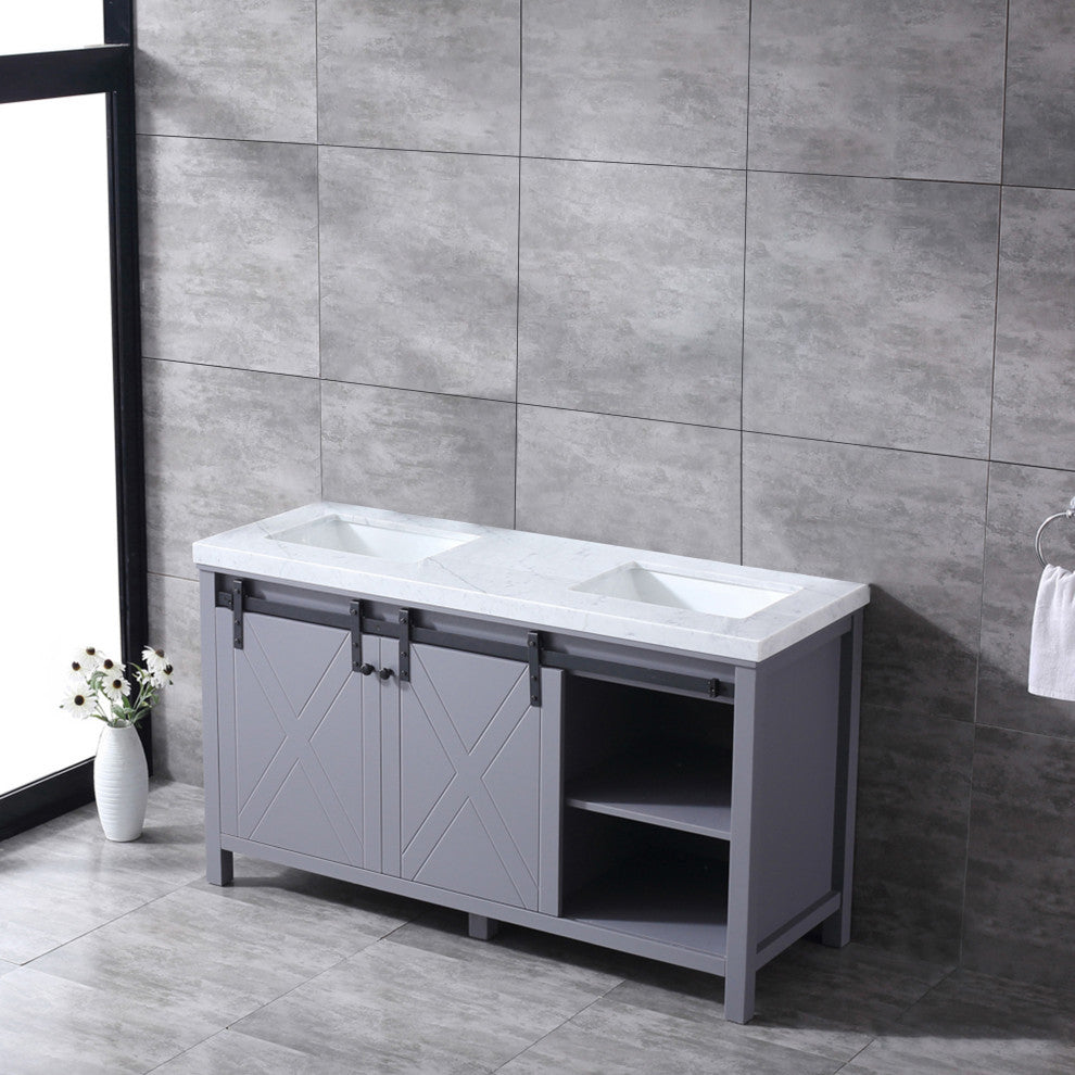 Marsyas 60" Dark Gray Double Bath Vanity Cabinet Carrara Marble Top Square Sinks