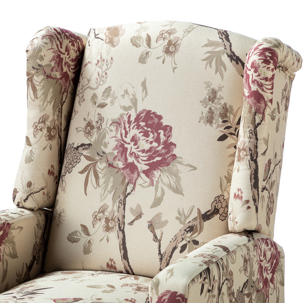 Upholstered Manual Recliner With Wingback,Set of 2, Bird