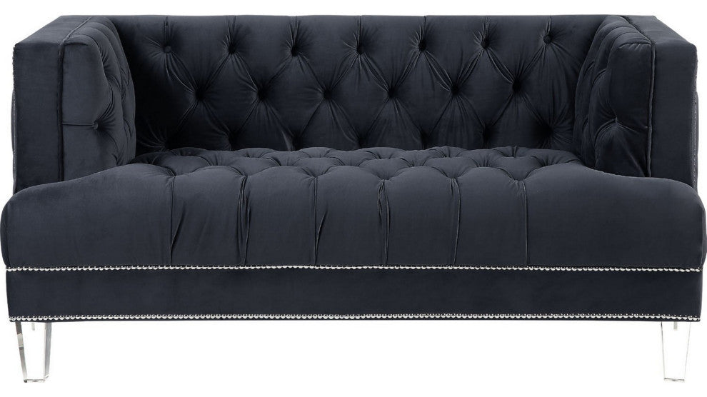 Benzara BM250235 Velvet Fabric Upholstered Loveseat, Black