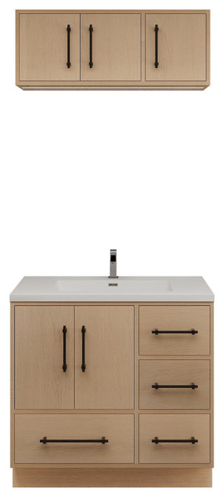 Victoria 36" Solid Wood Bath Vanity, Overhead Cabinet, Yellow Oak