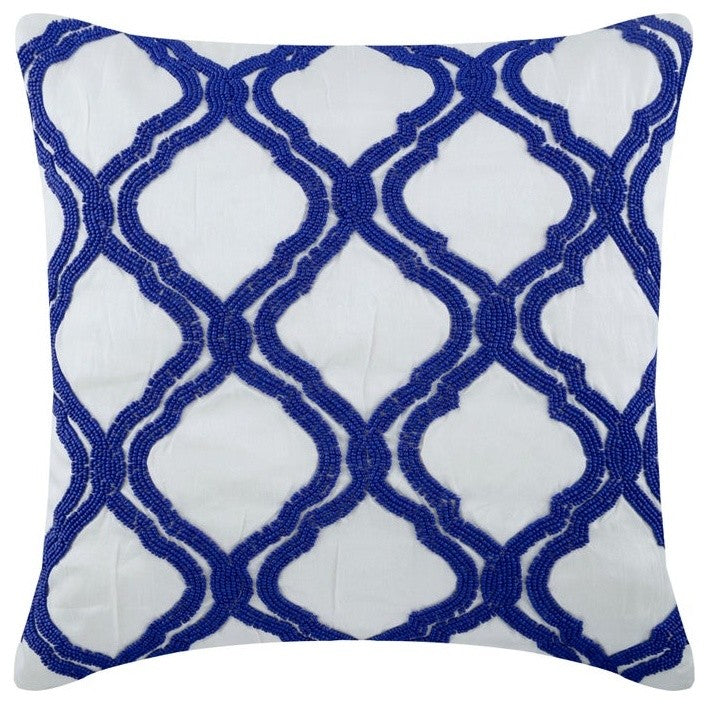 Lattice & Trellis Geometric Blue Linen 14"x14" Pillow Cover, Lattice Blues