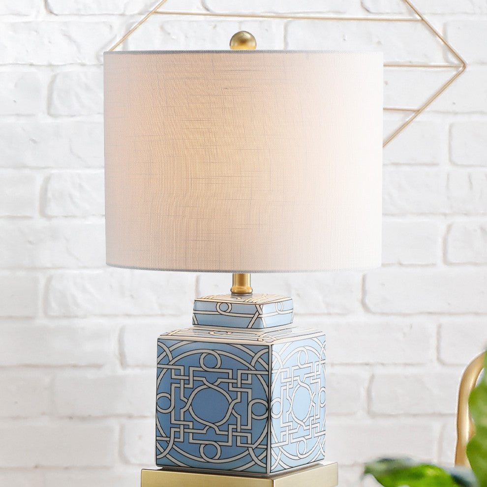 Catherine 22" Ceramic, Metal Ginger Jar LED Table Lamp, Blue, White