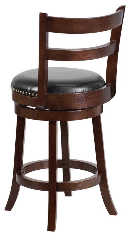 Dyersburg 26" Wood Counter Stool Cappuccino, Black Leather Swivel Seat