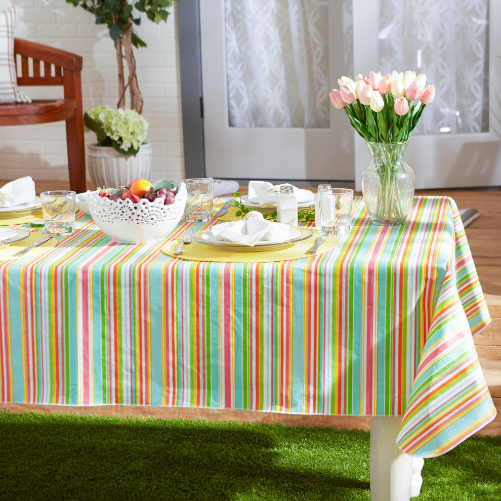 Spring Stripe Vinyl Tablecloth 60x102