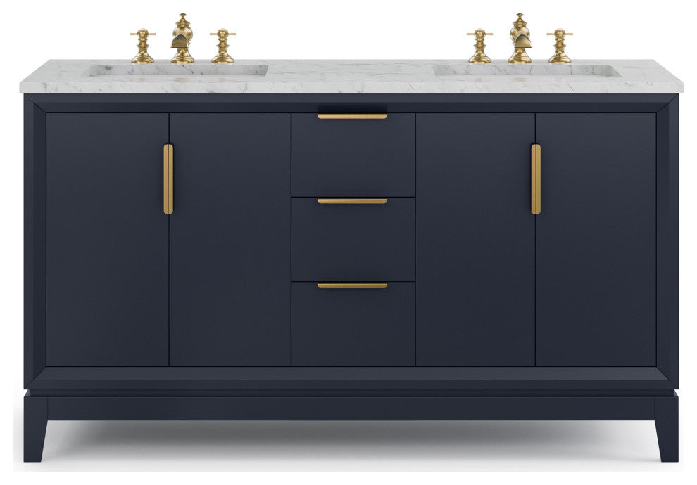 Elizabeth 60" Double Sink Carrara White Marble Vanity, Monarch Blue