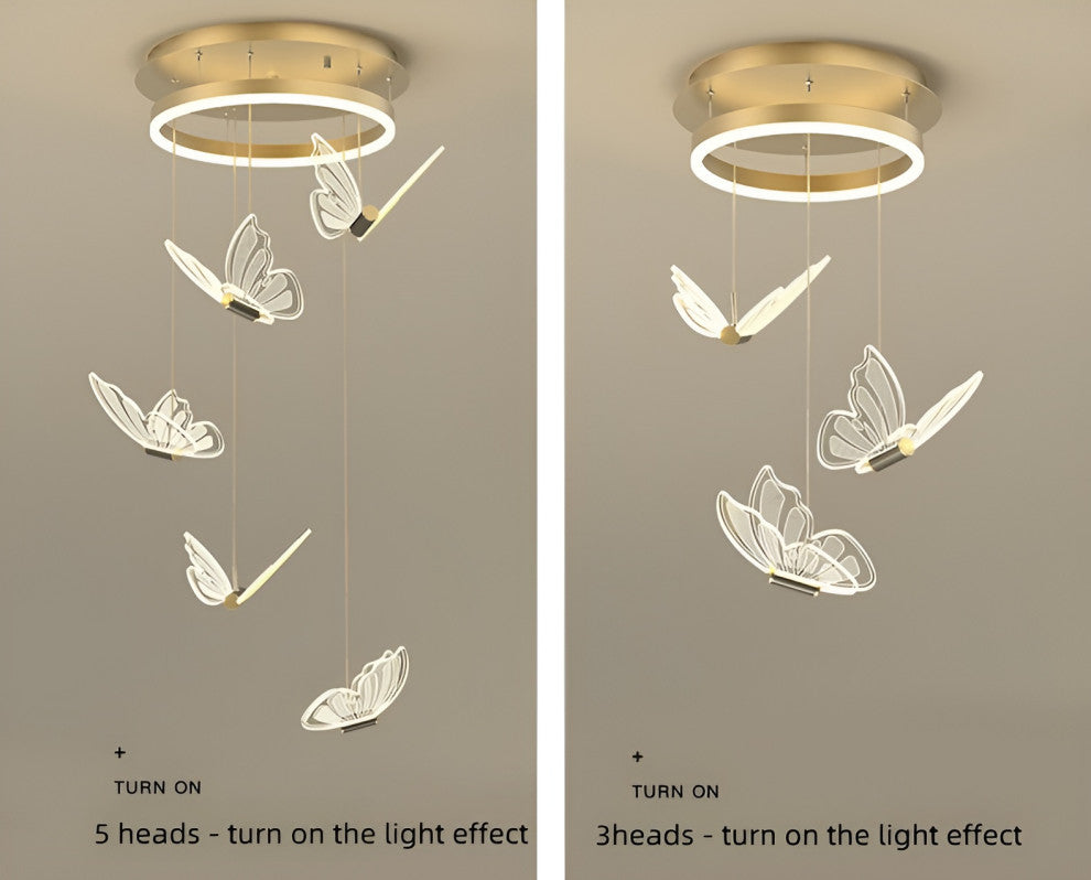 Camogli | Beautiful LED Chandelier with Hanging Butterflies, 5 Heads, Cool Light
