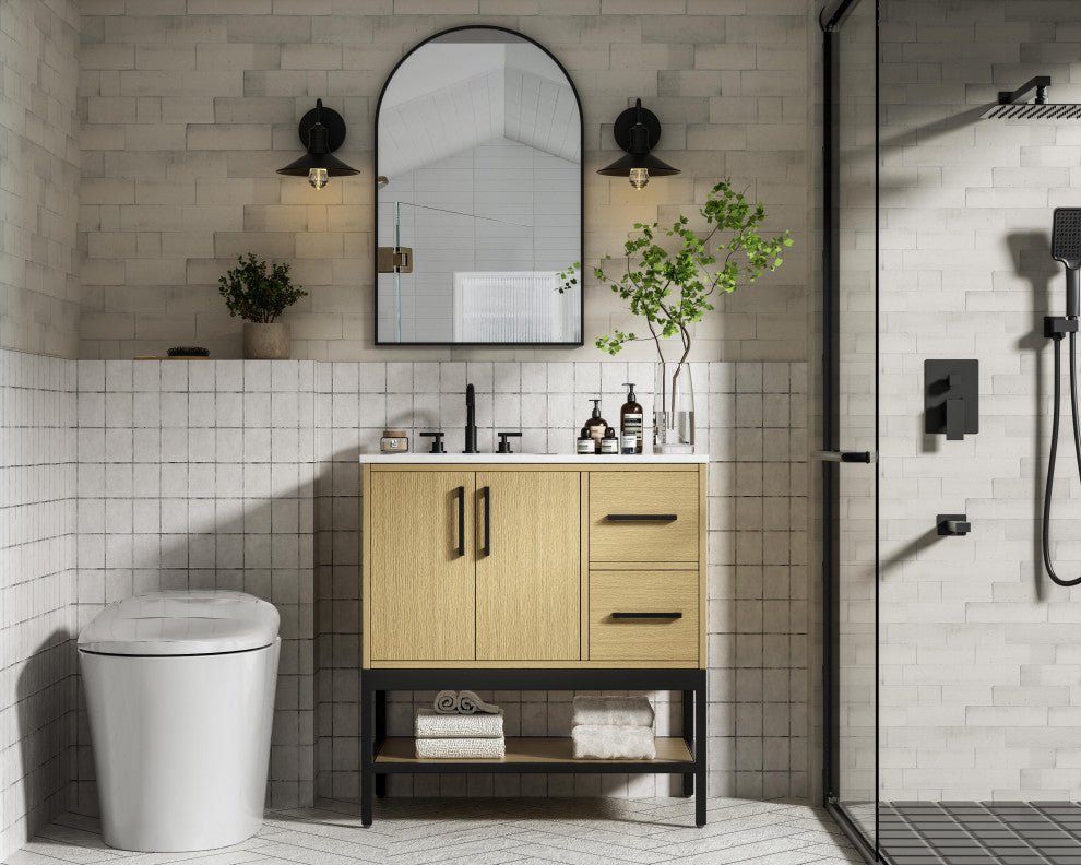 Home Living 32" Single Bathroom Vanity, Honey Brown