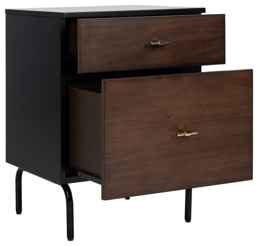 Safavieh Genevieve 2 Drawer Nightstand, Walnut/Black