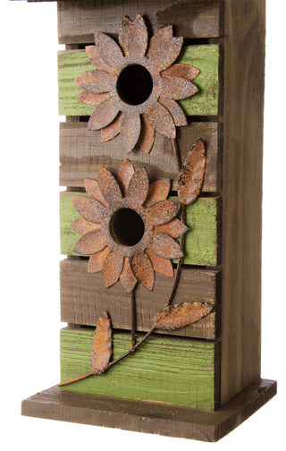 14.45"H Hanging Two-Tiered Bluebird House Solid Wood Birdhouse