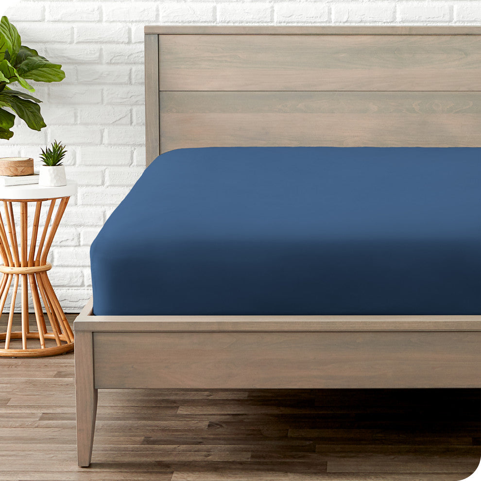 Bare Home Microfiber Fitted Sheet Deep Pocket, Dark Blue, Queen