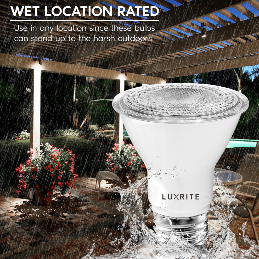 Luxrite 6 Pack PAR20 LED Bulb 7W 3500K Dimmable Wet Rated UL Listed