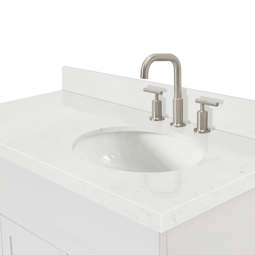 Ariel Hamlet 42" Single Right Oval Sink Bathroom Vanity, Carrara Quartz