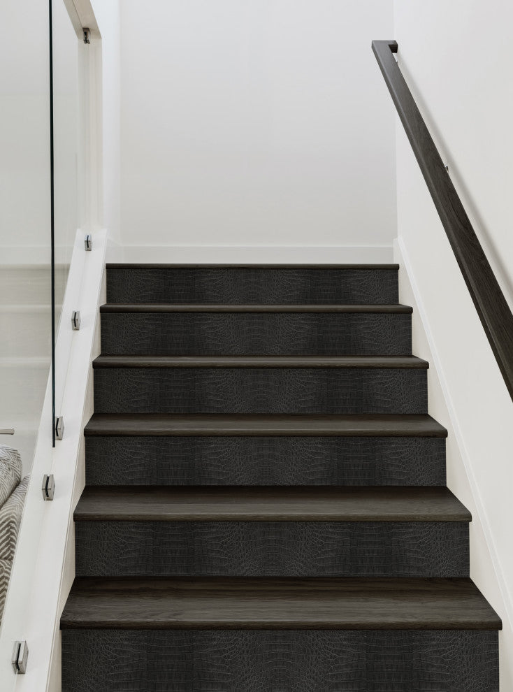 Crocodile Peel and Stick Stair Riser Strips, Black, 48"w X 7"h, 6 Pack
