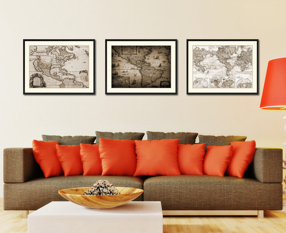 America Vintage Sepia Map Canvas Print, 28"x37"