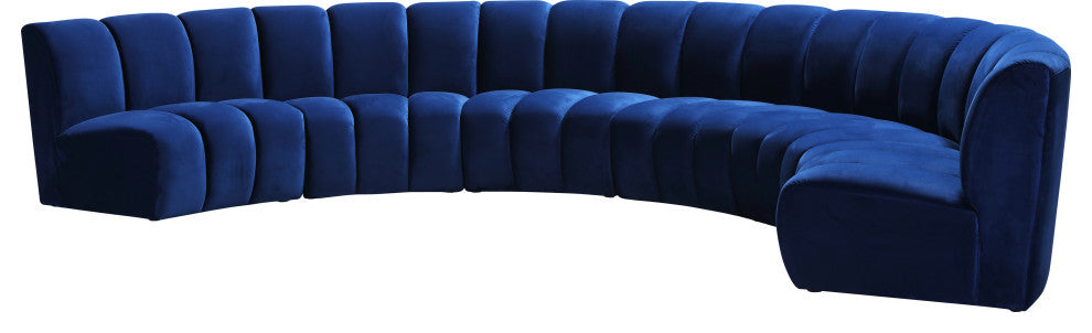 Infinity Channel Tufted Velvet Modular Chair, Navy, 6 Piece