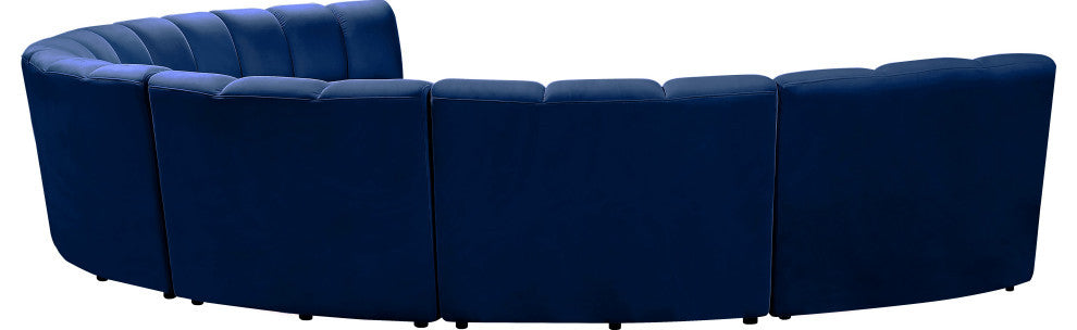 Infinity Channel Tufted Velvet Modular Chair, Navy, 7 Piece