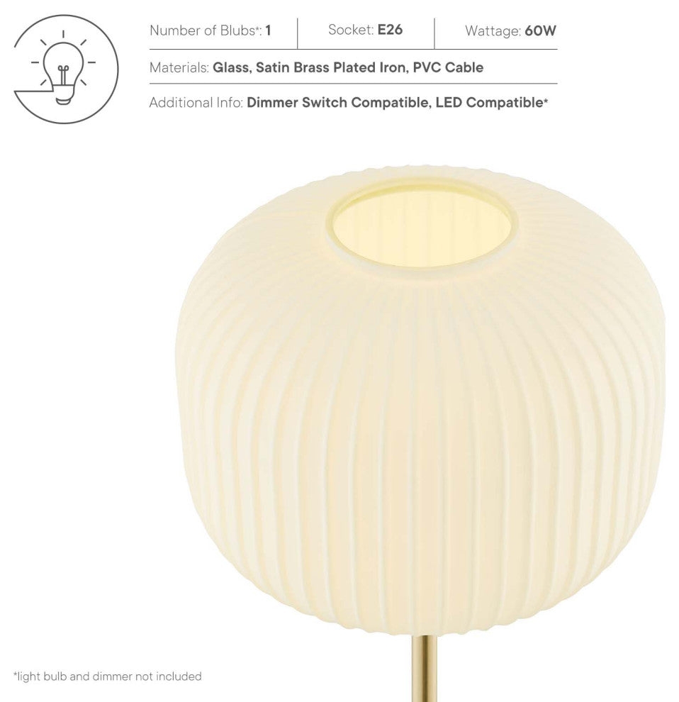 Floor Lamp Light, White Gold, Glass, Modern, Mid Century Bistro Hospitality