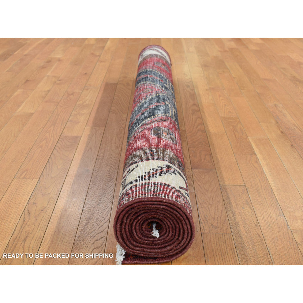 Maroon Red New Persian Pure Wool Hand Knotted Runner Rug 5'2" x 10'6"