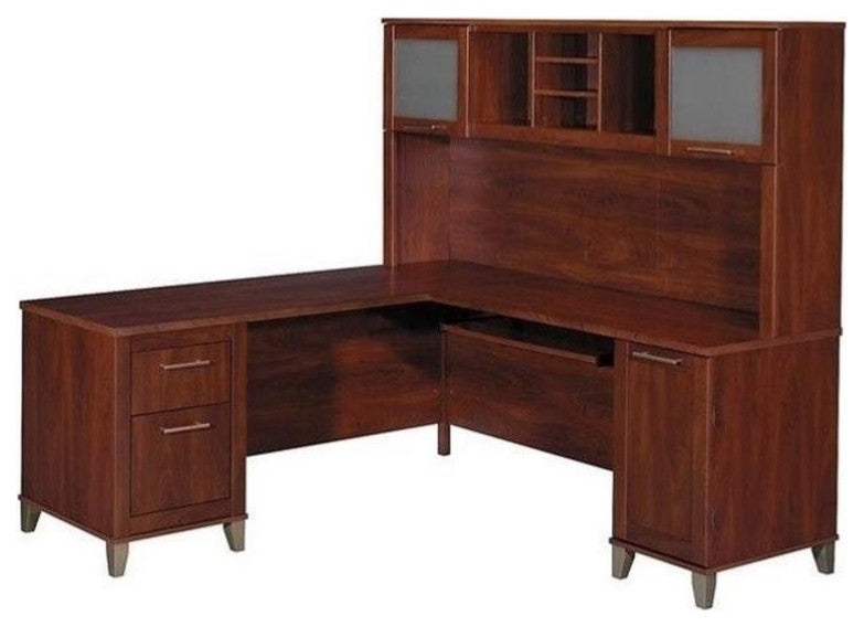Bush Furniture Somerset 71" L Shaped Computer Desk with Hutch in Hansen Cherry