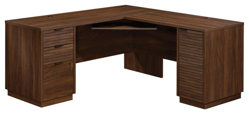 Sauder Englewood Engineered Wood L-Shaped Desk in Spiced Mahogany