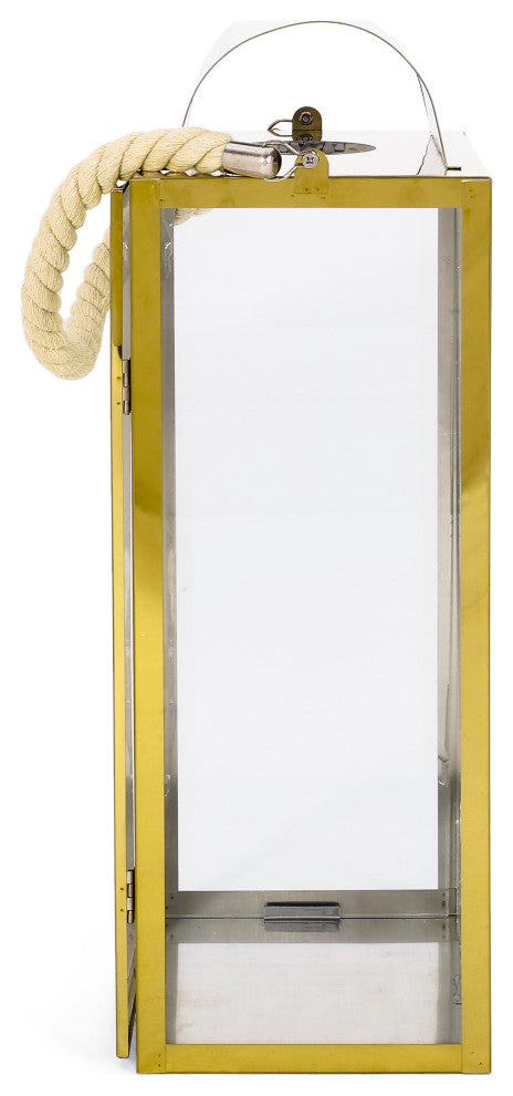 Brianna Outdoor 19" Modern Stainless Steel Lantern, Gold